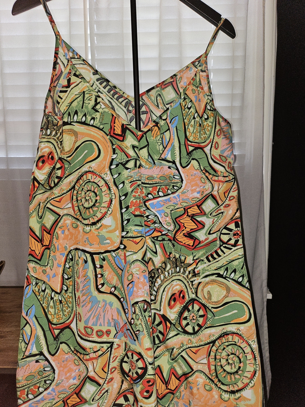 Vibrant Abstract Print Slip Dress - Green & Peach